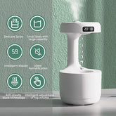 Anti-Gravity Drop Humidifier – 800ml Cool Mist with LED Clock & Water Flow Effect